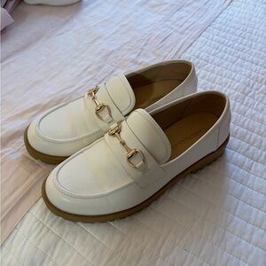 Sincerely Jules White Loafers with Gold Buckle